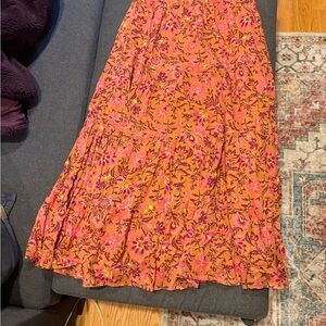 Banjanan Orange Red Tiered Maxi Skirt